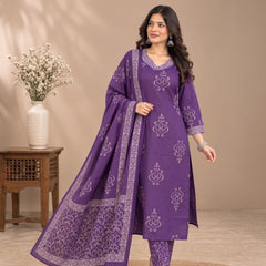 Purple Embroidered Suit with Dupatta