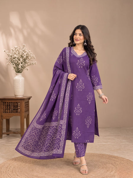 Purple Embroidered Suit with Dupatta