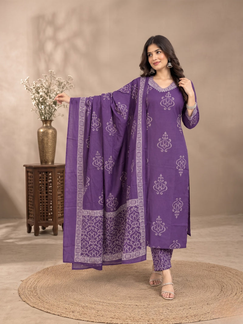 Purple Embroidered Suit with Dupatta