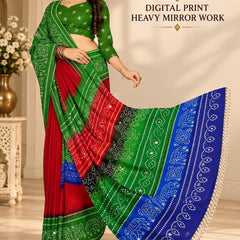 Multi Color Georgette Saree with Digital Print & Heavy Mirror Work