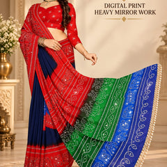 Multi Color Georgette Saree with Digital Print & Heavy Mirror Work
