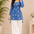 Royal Blue Premium Cotton Floral Printed Straight Kurti