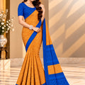 Mustard Yellow Bandhani Printed Saree With Blue Border