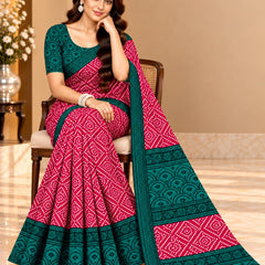 Pink Bandhani Printed Saree With Green Border
