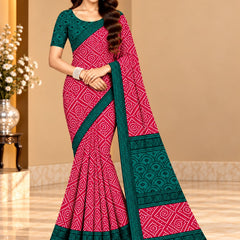 Pink Bandhani Printed Saree With Green Border