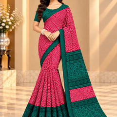 Pink Bandhani Printed Saree With Green Border