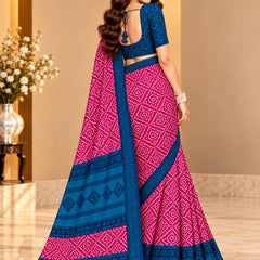 Rani Pink Bandhani Printed Saree With Royal Blue Border