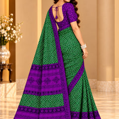 Green Bandhani Printed Saree With Purple Border