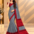 Grey Bandhani Printed Saree with Red Border
