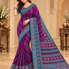Premium Purple Lahariya Digital Print Georgette Saree