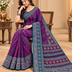 Premium Purple Lahariya Digital Print Georgette Saree