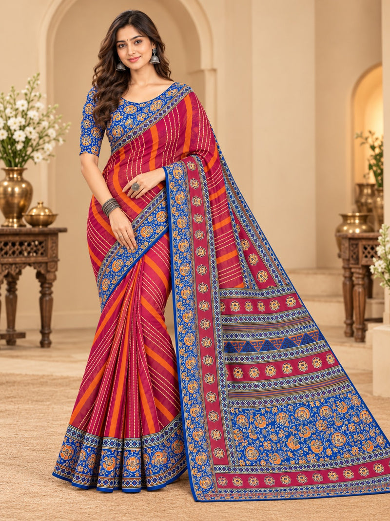 Premium Red Lahariya Digital Print Georgette Saree
