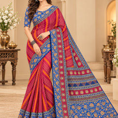 Premium Red Lahariya Digital Print Georgette Saree