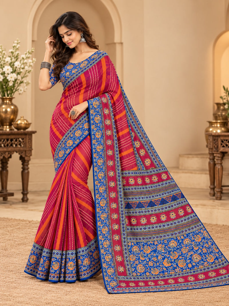 Premium Red Lahariya Digital Print Georgette Saree
