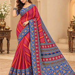 Premium Red Lahariya Digital Print Georgette Saree