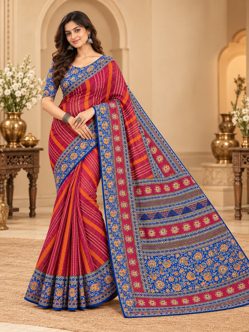 Premium Red Lahariya Digital Print Georgette Saree