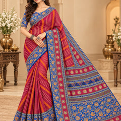 Premium Red Lahariya Digital Print Georgette Saree