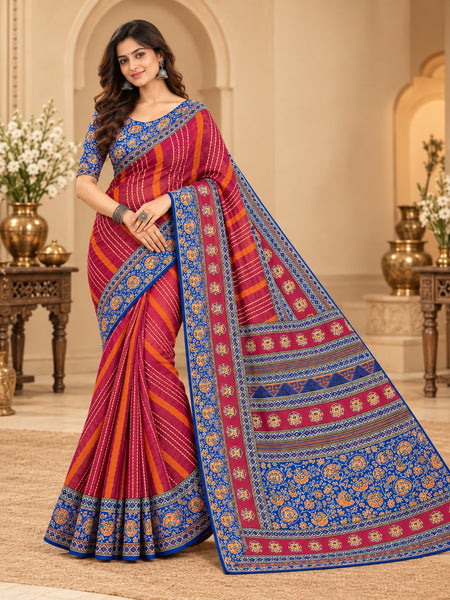Premium Red Lahariya Digital Print Georgette Saree