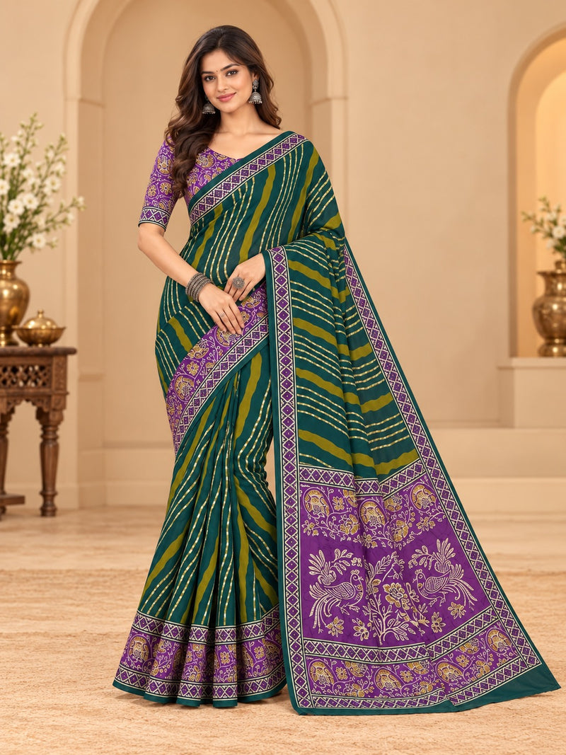 Premium Green Lahariya Digital Print Georgette Saree