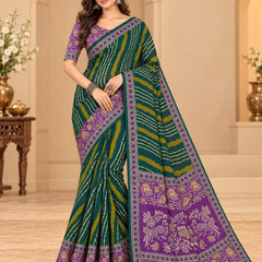 Premium Green Lahariya Digital Print Georgette Saree