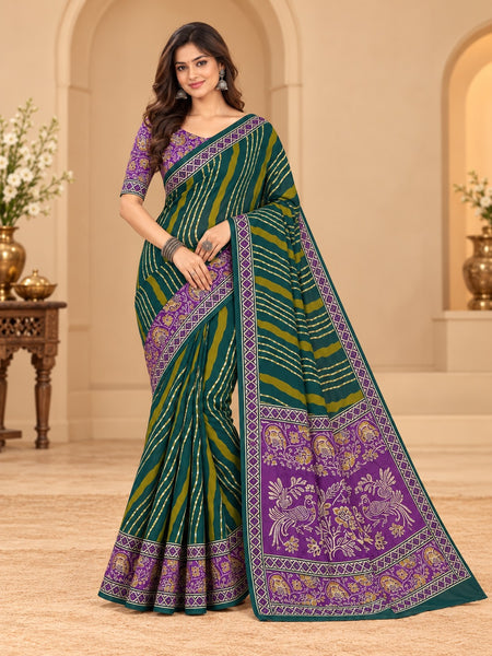 Premium Green Lahariya Digital Print Georgette Saree