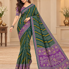 Premium Green Lahariya Digital Print Georgette Saree