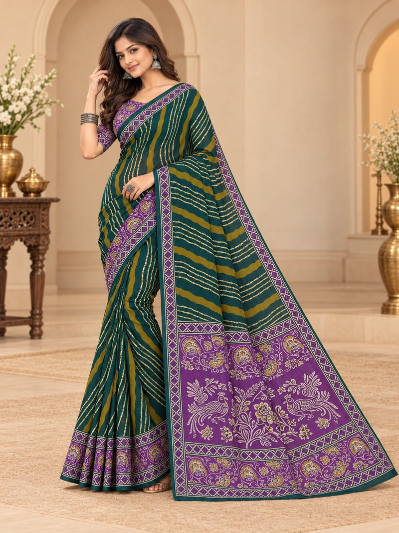Premium Green Lahariya Digital Print Georgette Saree