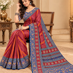Premium Red Lahariya Digital Print Georgette Saree