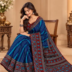 Premium Blue Lahariya Digital Print Georgette Saree