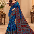 Premium Blue Lahariya Digital Print Georgette Saree