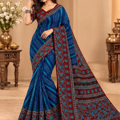 Premium Blue Lahariya Digital Print Georgette Saree