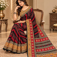 Premium Black Lahariya Digital Print Georgette Saree