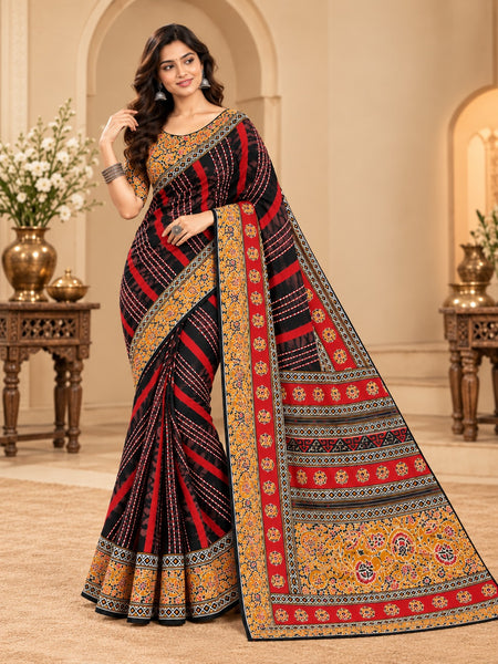 Premium Black Lahariya Digital Print Georgette Saree