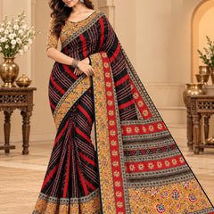 Premium Black Lahariya Digital Print Georgette Saree