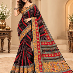 Premium Black Lahariya Digital Print Georgette Saree