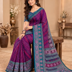 Premium Purple Lahariya Digital Print Georgette Saree