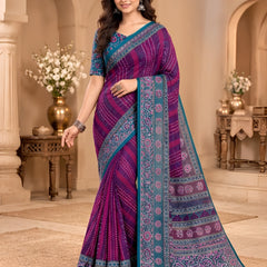 Premium Purple Lahariya Digital Print Georgette Saree