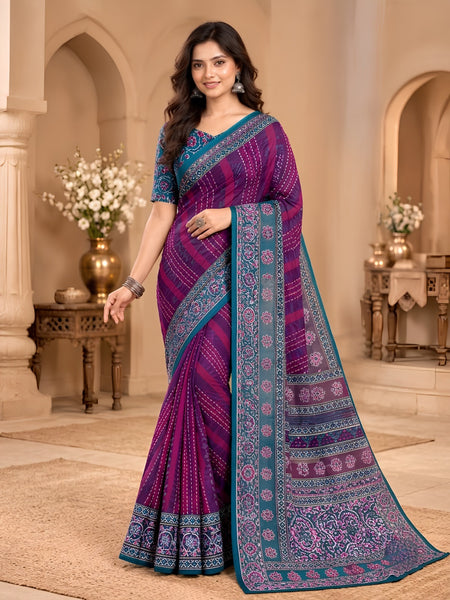 Premium Purple Lahariya Digital Print Georgette Saree