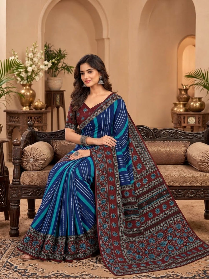Premium Blue Lahariya Digital Print Georgette Saree