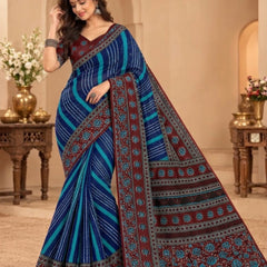 Premium Blue Lahariya Digital Print Georgette Saree