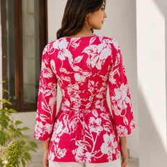 Royal Red Premium Cotton Floral Printed Straight Kurti