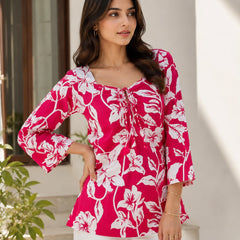 Royal Red Premium Cotton Floral Printed Straight Kurti