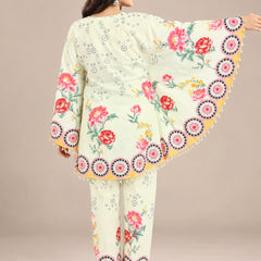 Pista Green Floral Printed Japanese Crepe Kaftan Set