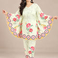 Pista Green Floral Printed Japanese Crepe Kaftan Set