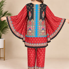 Red Ethnic Printed Japanese Crepe Kaftan Set