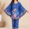 Navy Blue Floral Printed Japanese Crepe Kaftan Set