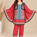 Red Ethnic Printed Japanese Crepe Kaftan Set