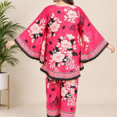 Rani Pink Floral Printed Japanese Crepe Kaftan Set