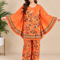 Orange Floral Printed Japanese Crepe Kaftan Set
