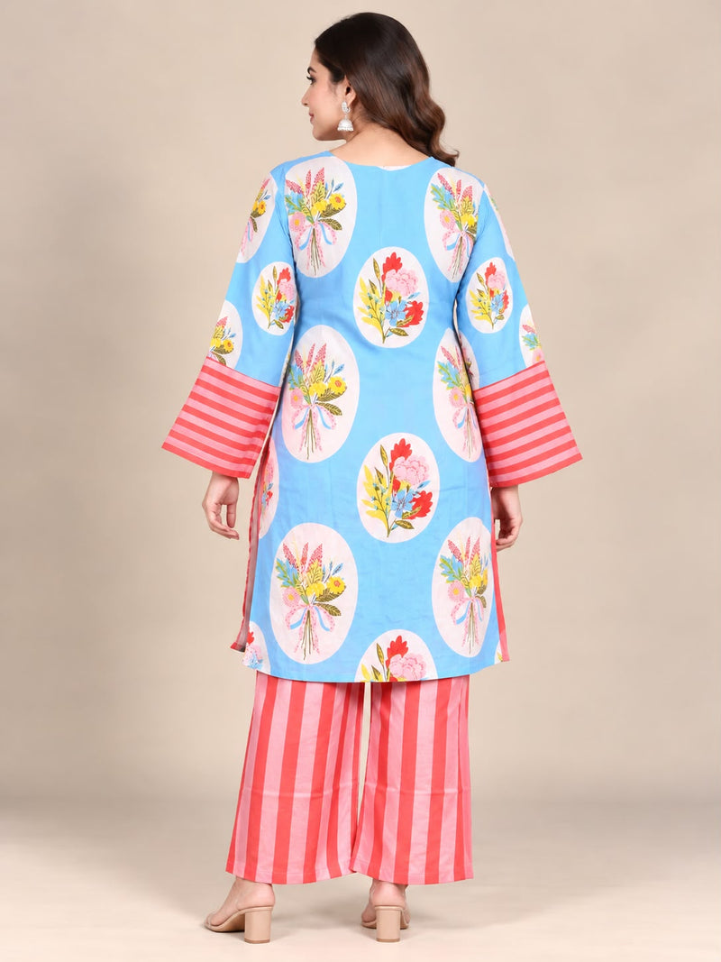 Floral Motif Printed Natural Crepe Co-Ord Set